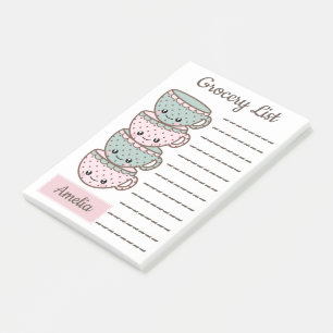 Cute Kawaii Tekopp Personlig Livsmedel lista Post-it Block