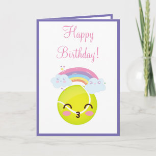 Cute Kawaii Tennis Boll Rainbow Kids Sporty Funny Kort