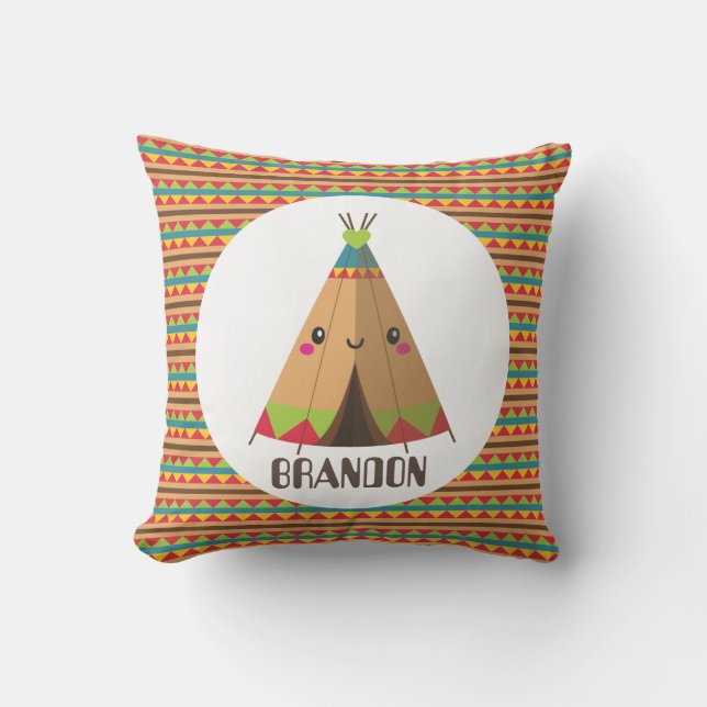 Cute Kawaii tepee add namn boys dekorkkudde Kudde (Framsida)