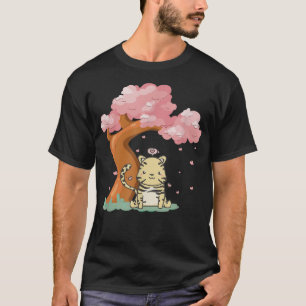 Cute kawaii tiger och Sakura Cherry Blommar träd J T Shirt