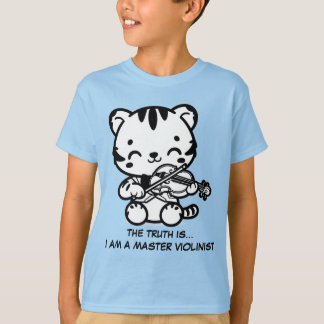 Cute Kawaii Tiger Putning Violin T Shirt