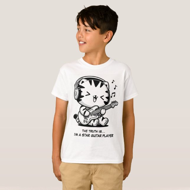 Cute Kawaii Tiger som spelar Guitar T-shirt (Hel framsida)