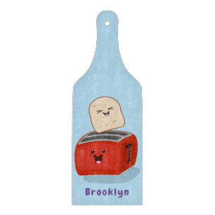 Cute kawaii toast och red toaster tecknad