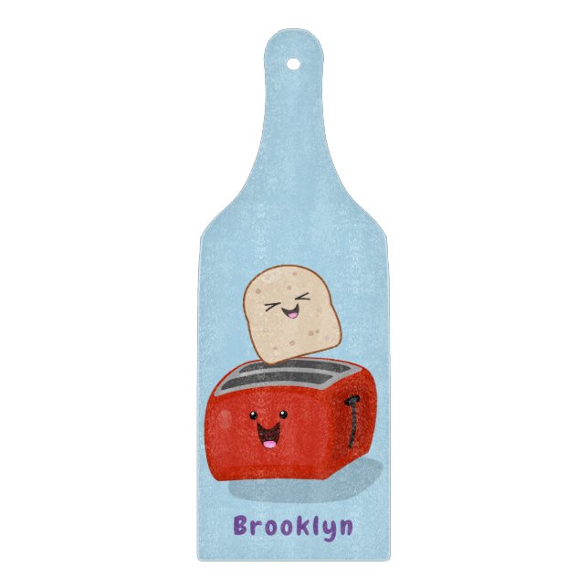 Cute kawaii toast och red toaster tecknad (Framsidan)