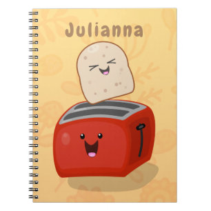 Cute kawaii toast och red toaster tecknad anteckningsbok