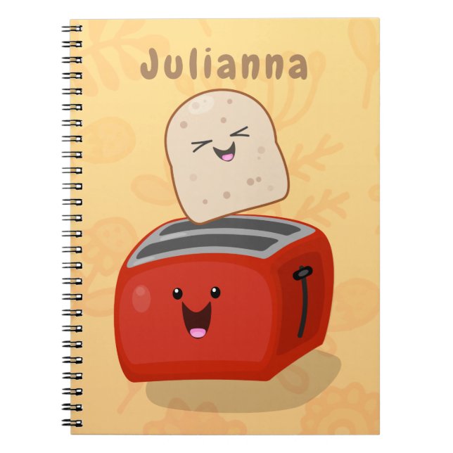 Cute kawaii toast och red toaster tecknad anteckningsbok (Framsidan)