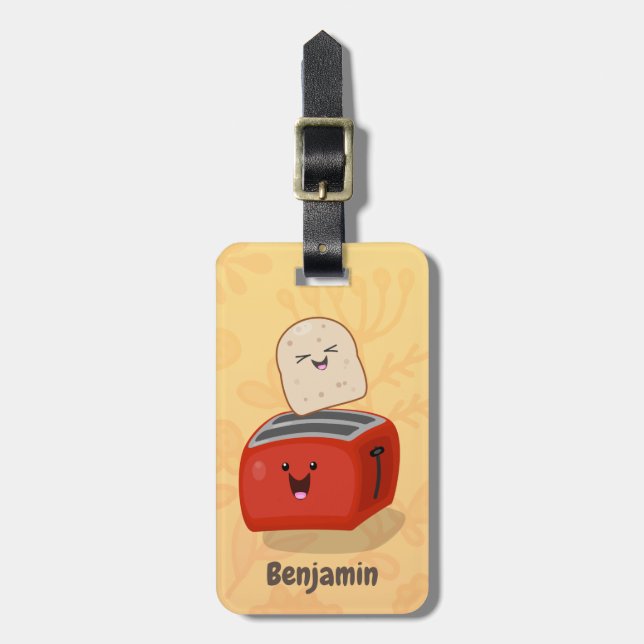 Cute kawaii toast och red toaster tecknad bagagebricka (Vertikal Framsida)