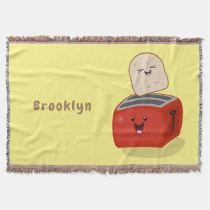 Cute kawaii toast och red toaster tecknad filt