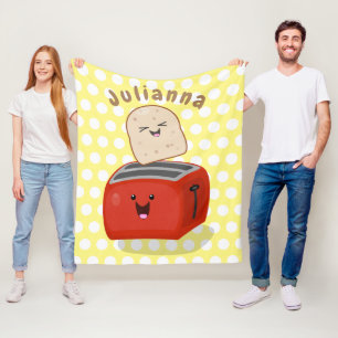 Cute kawaii toast och red toaster tecknad fleecefilt