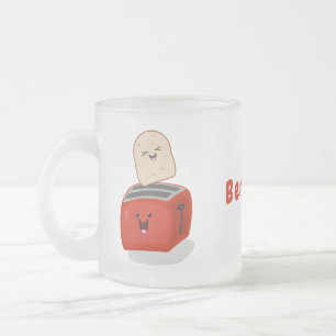 Cute kawaii toast och red toaster tecknad frostad glasmugg