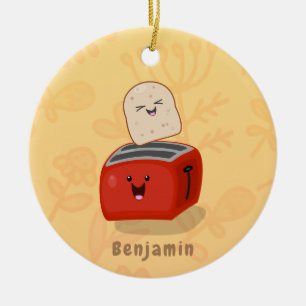Cute kawaii toast och red toaster tecknad julgransprydnad keramik