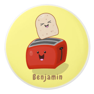 Cute kawaii toast och red toaster tecknad knopp