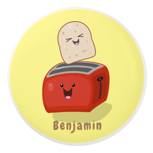 Cute kawaii toast och red toaster tecknad knopp (Framsidan)