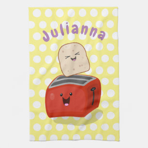 Cute kawaii toast och red toaster tecknad kökshandduk