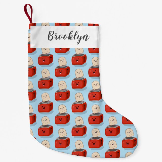 Cute kawaii toast och red toaster tecknad liten julstrumpa (Framsidan)