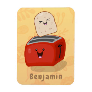 Cute kawaii toast och red toaster tecknad magnet