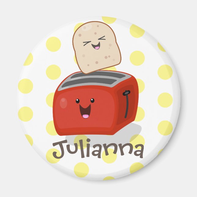 Cute kawaii toast och red toaster tecknad magnet (Framsidan)