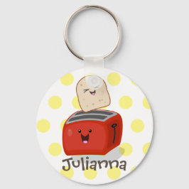 Cute kawaii toast och red toaster tecknad nyckelring