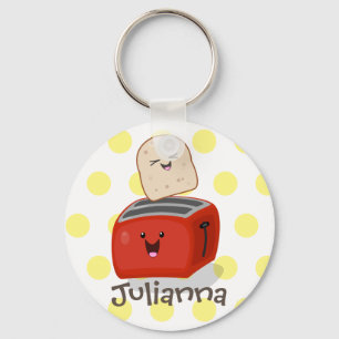 Cute kawaii toast och red toaster tecknad nyckelring