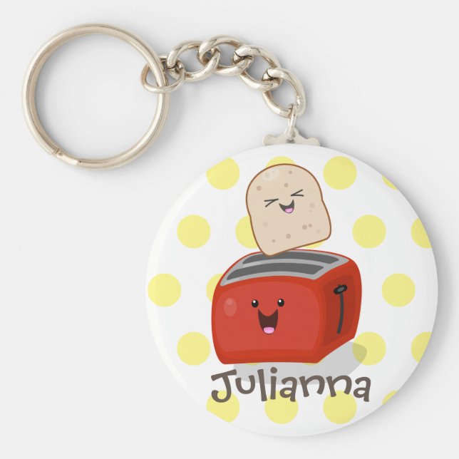 Cute kawaii toast och red toaster tecknad nyckelring (Framsidan)