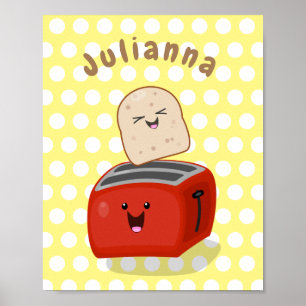 Cute kawaii toast och red toaster tecknad poster