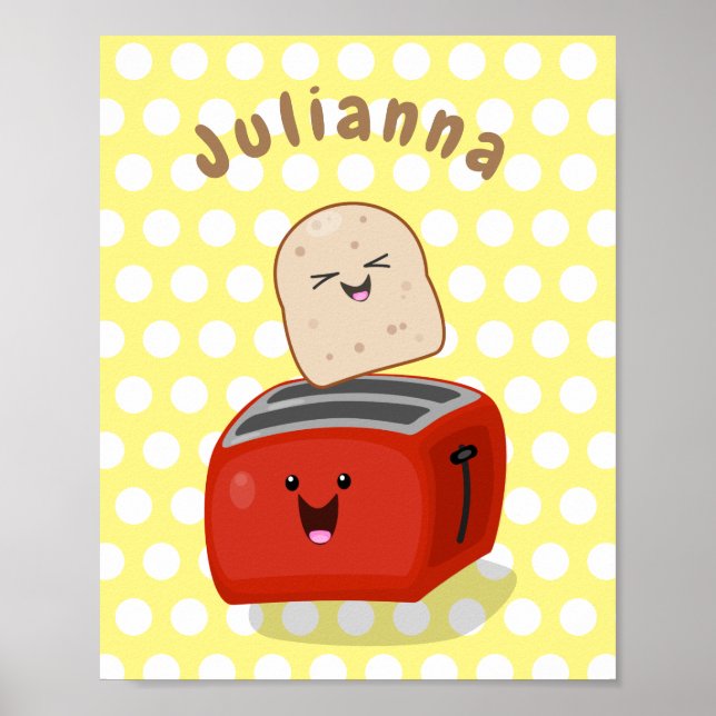 Cute kawaii toast och red toaster tecknad poster (Framsidan)