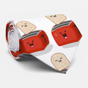 Cute kawaii toast och red toaster tecknad slips