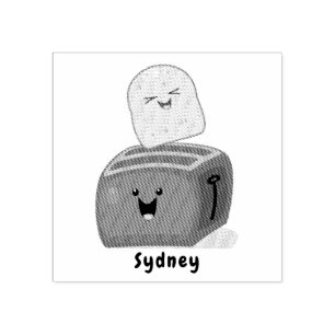 Cute kawaii toast och red toaster tecknad stämpel