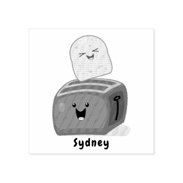 Cute kawaii toast och red toaster tecknad stämpel (Tryck)