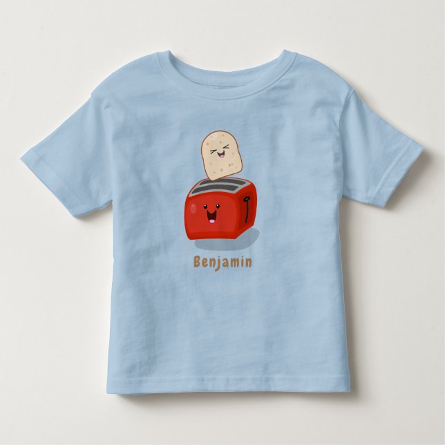 Cute kawaii toast och red toaster tecknad t shirt (Framsida)