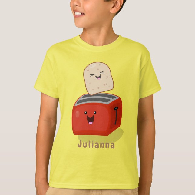 Cute kawaii toast och red toaster tecknad t shirt (Framsida)