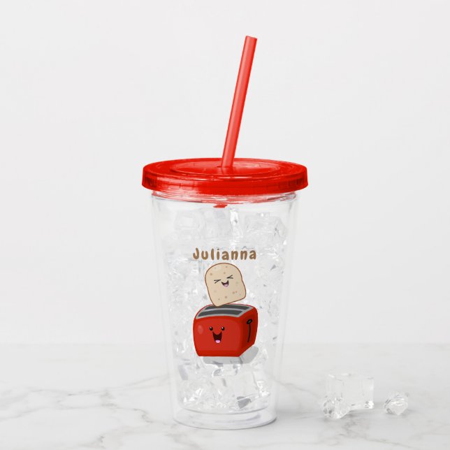 Cute kawaii toast och red toaster tecknad take away mugg (Baksida Ice)