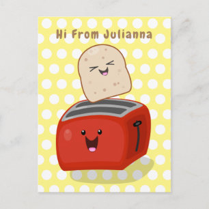 Cute kawaii toast och red toaster tecknad vykort
