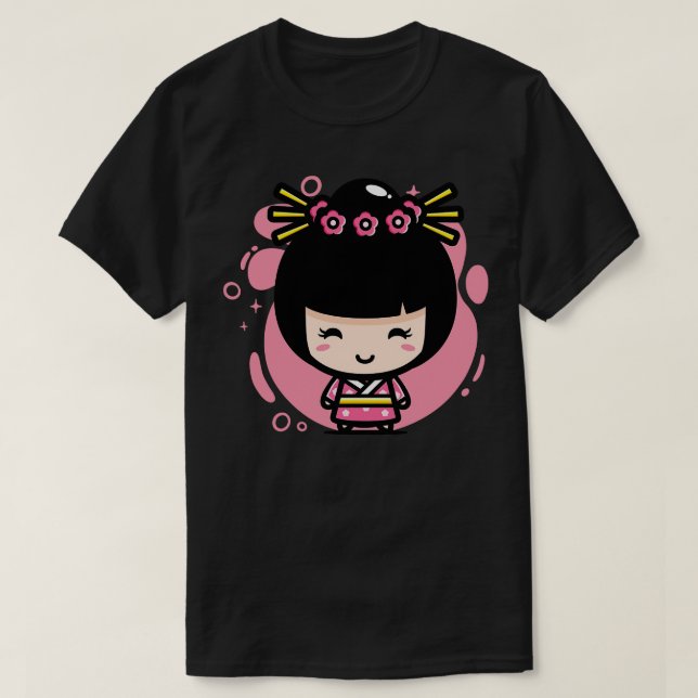 Cute Kawaii Traditional Japansk Girl Chibi Stil T Shirt (Design framsida)