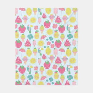 Cute Kawaii Tropical Frukt med Ansikte Mönster Fleecefilt