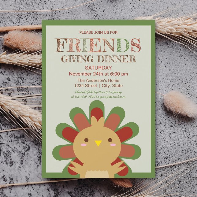 Cute Kawaii Turkey Friendsgiving Middagsinbjudan Inbjudningar (Skapare uppladdad)