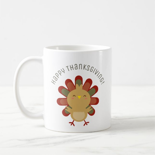 Cute Kawaii Turkiet Happy thanksgiving Kaffemugg (Vänster)