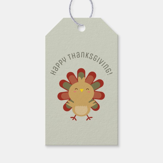 Cute Kawaii Turkiet Happy thanksgiving Presentetikett (Framsidan)