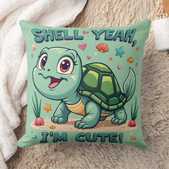 Cute Kawaii Turtle med Funny Pun Ocean Aesthetic Kudde (Filt)