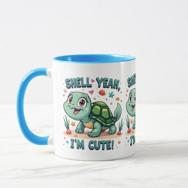 Cute Kawaii Turtle med Funny Pun Ocean Aesthetic Mugg (Vänster)