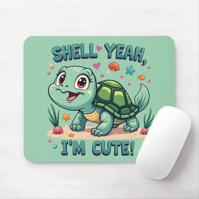 Cute Kawaii Turtle med Funny Pun Ocean Aesthetic Musmatta (Med mus)