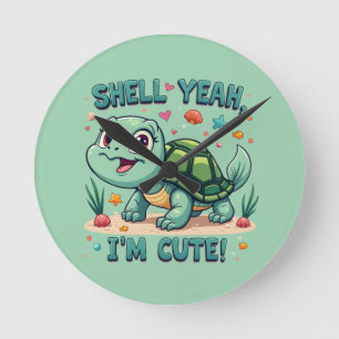 Cute Kawaii Turtle med Funny Pun Ocean Aesthetic Rund Klocka