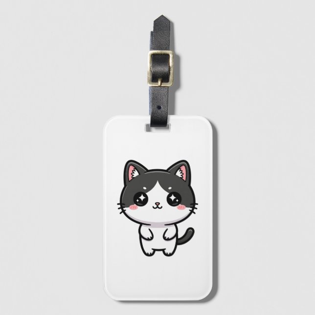 Cute Kawaii Tuxedo Cat Standing Character Bagagebricka (Framsida vertikal)