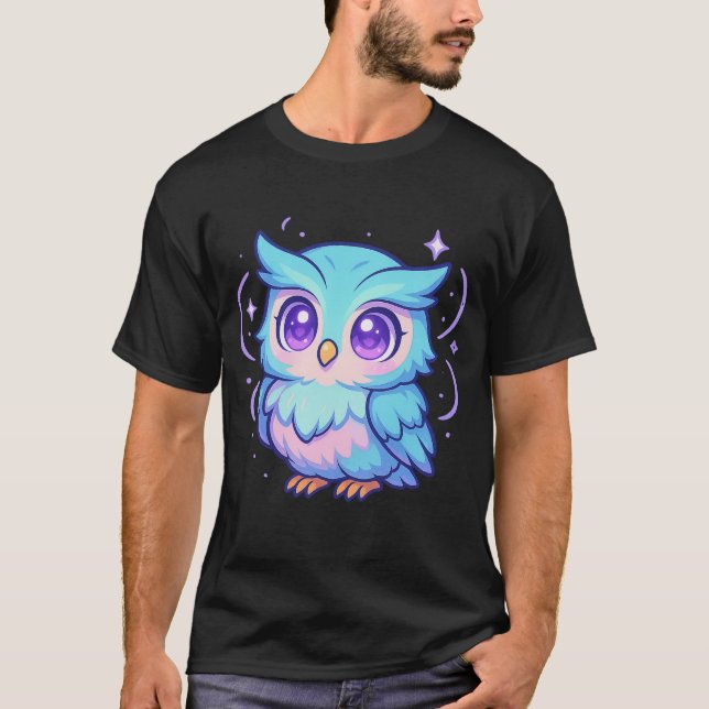 Cute Kawaii Uggla Tecknad Pastel T-Shirt (Framsida)