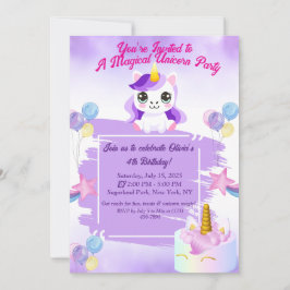 Cute Kawaii Unicorn Birthday-inbjudan Inbjudningar