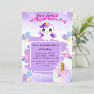 Cute Kawaii Unicorn Birthday-inbjudan Inbjudningar