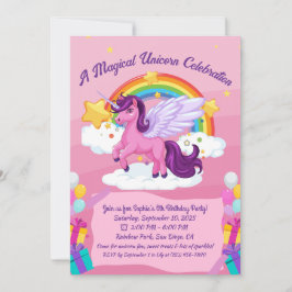 Cute Kawaii Unicorn Birthday-inbjudningar Inbjudningar