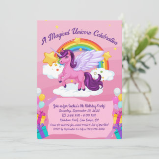 Cute Kawaii Unicorn Birthday-inbjudningar Inbjudningar