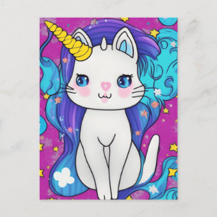 Cute Kawaii Unicorn Cat Helg Vykort