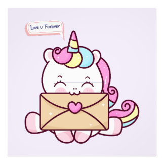 Cute Kawaii Unicorn Love Illustration Fototryck